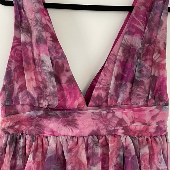 Garden Romance Magenta Floral Print Organza Maxi Dress Size Large NWT - Picture 6 of 13